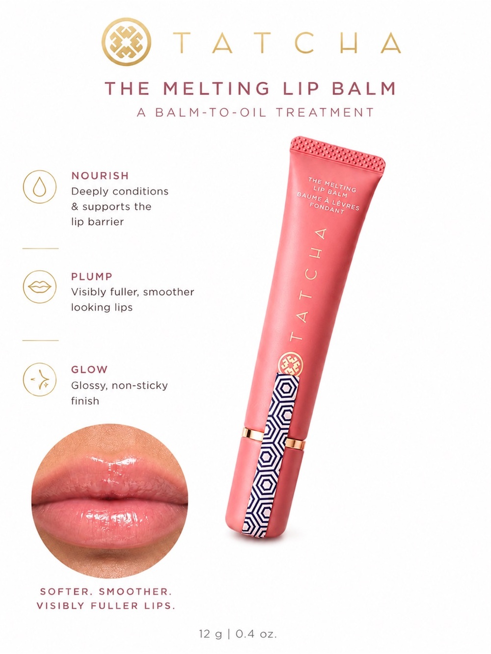 Tatcha The Melting Lip Balm Pink NIB 0.4 oz